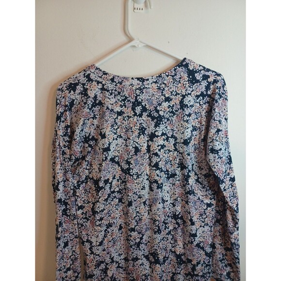 J. Jill V Neck Popover Knit Tunic Top S Navy Blue Pink Floral Longsleeve Casual - Picture 6 of 8